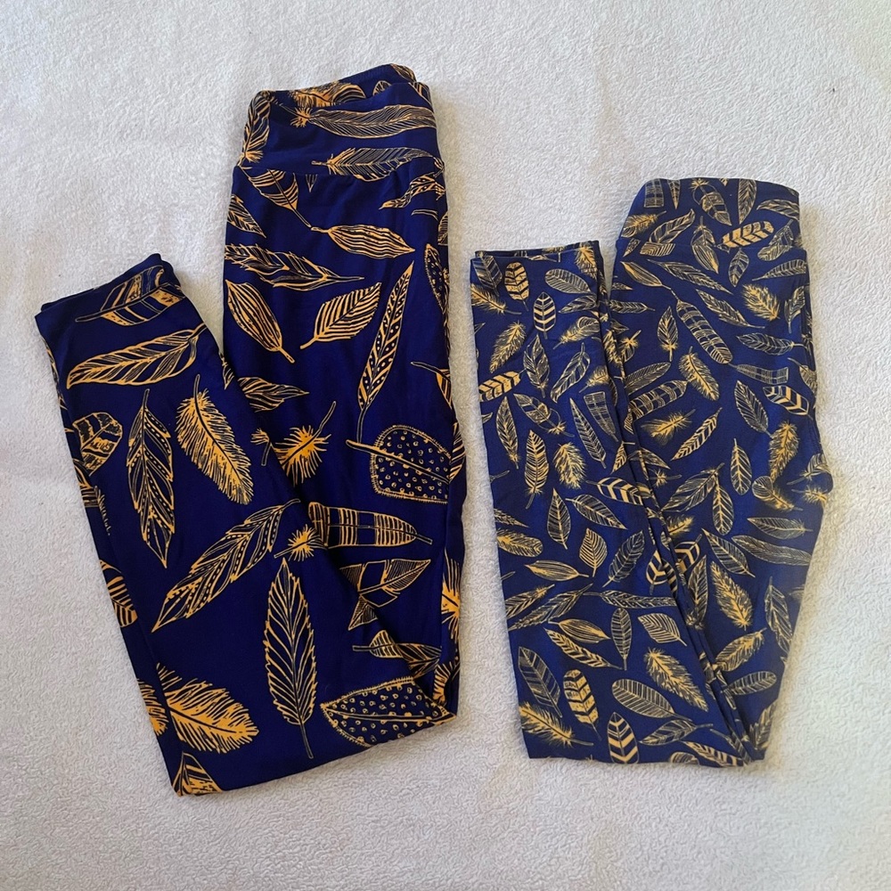 Yellow Feather, Blue Background,  Mom and Daughter Matching LuLaRoe Leggings